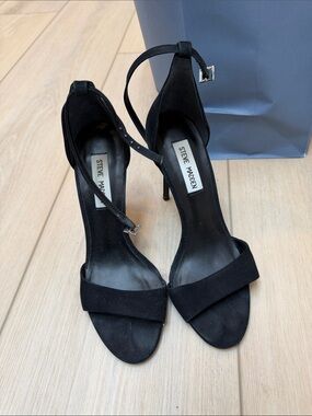 Steve Madden Black Suede Open-Toe Ankle-Strap Heels